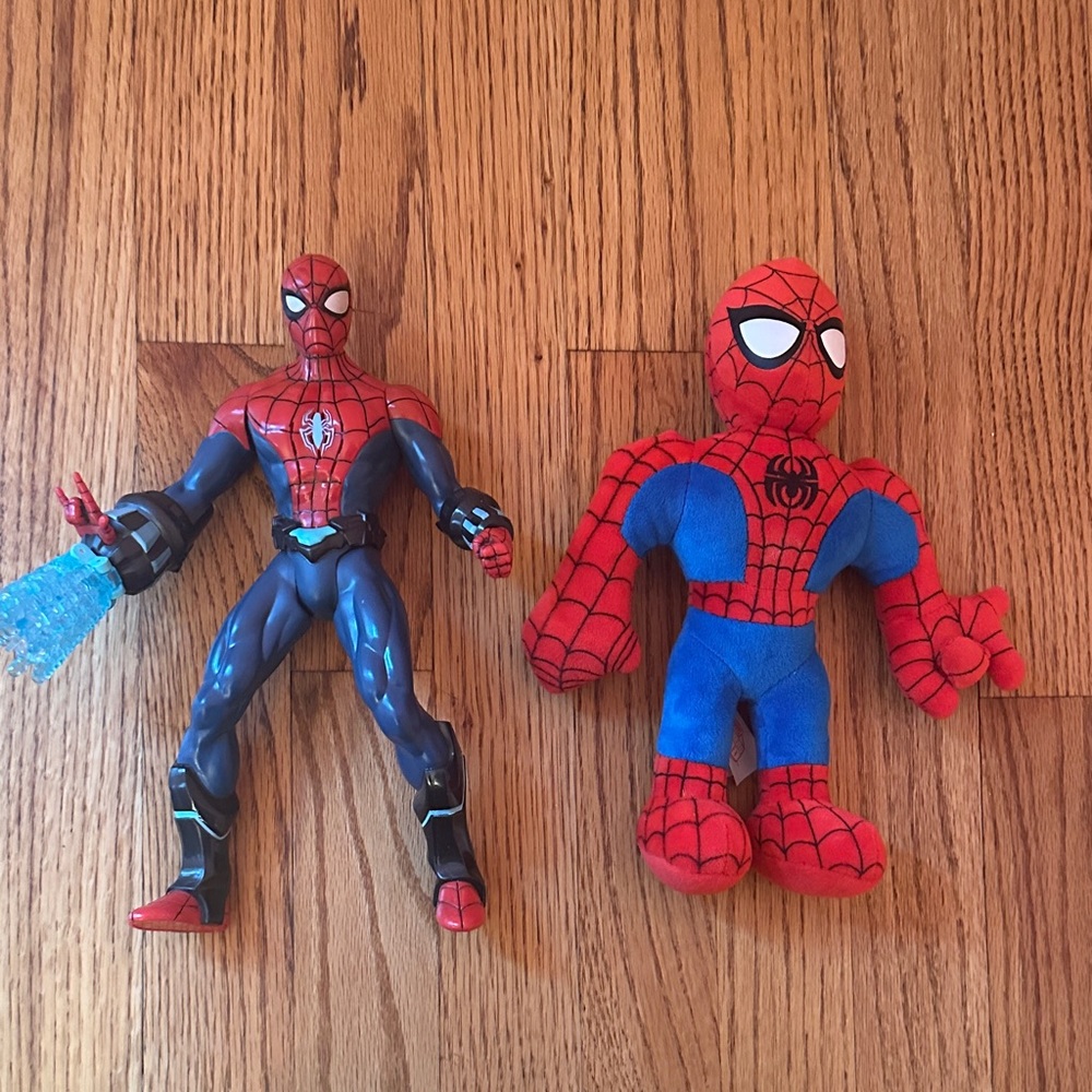 Marvel Spider-Man Action Figure and Plush Duo - Red, Blue, Black